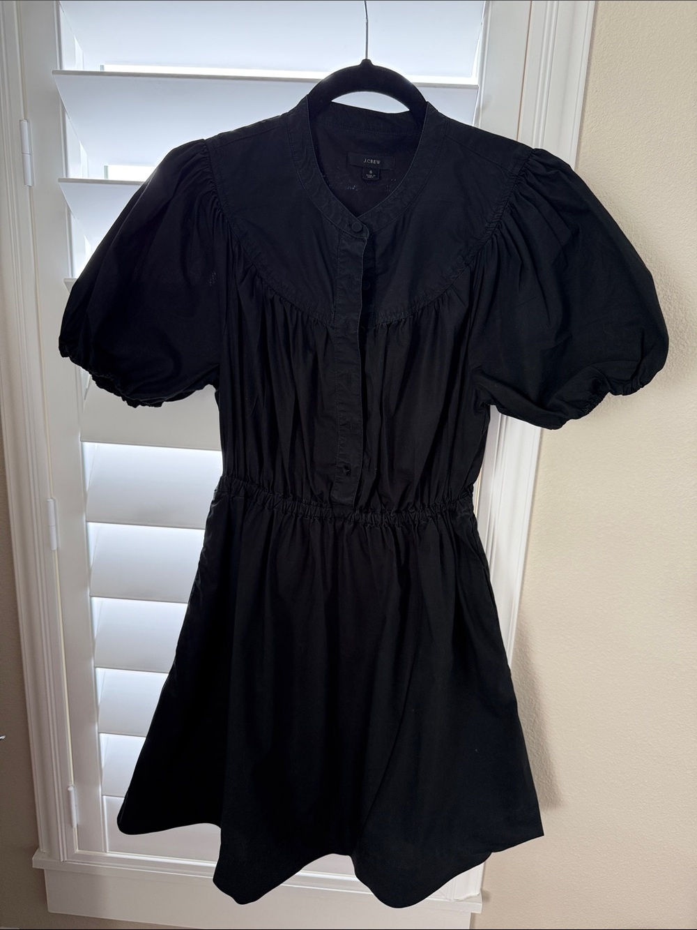 J. Crew Black Puff-Sleeve Button-Front Mini Dress